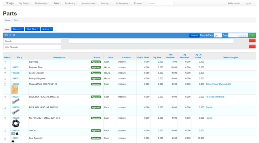 Part list with empty search